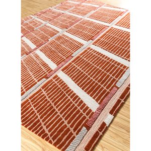 Alfombras de Lana Geométricas Hechas a Mano de Jaipur Wunderkammer, Rojas y Naranjas, para el Hogar, Habitación de Adolescentes, Pasillo, Modelo 3D, Top-111 - Product Image 2