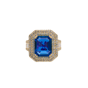 14K Yellow <b>Gold</b> Rhodium Plated Natural Elegant Round Brilliant Cut Diamond Halo Luxury <b>Cocktail</b> <b>Ring</b> Featuring Center Stone - Product Image 1