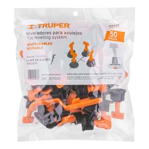 Système de nivellement de carrelage Truper NIAZ-50, 50 pièces, en acier inoxydable et plastique en forme de T, pour carrelage de sol, épaisseur 1,5 mm, durable - Product Image 1