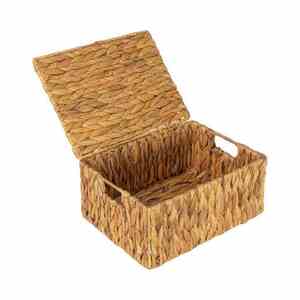 Cesta tejida de jacinto de agua de algas marinas cuadradas hechas a mano, manijas de bambú de ratán, cestas de almacenamiento de Vietnam hechas en Vietnam - Product Image 1