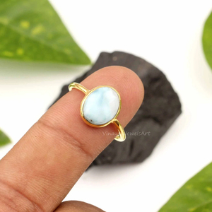 Bague Larimar Design de Haute Qualité en Argent Sterling 925 Bague Fashion 8x10mm Ovale Éternité Vermeil 18k Plaqué Or Mariage - Product Image 3