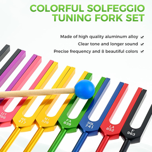 Juego de diapasones: 9 diapasones coloridos sin peso para curar, relajar, fortalecer el Chakra, con martillo y caja de voz de madera - Product Image 4