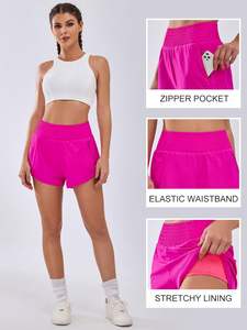 Pantalones cortos para mujer, pantalones cortos atléticos de cintura alta, pantalones cortos elásticos impermeables para gimnasio y entrenamiento con bolsillo para correr y Deportes - Product Image 3