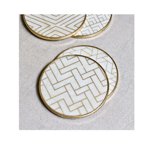 Posavasos de estilo de mármol y latón Posavasos de aislamiento térmico geométrico moderno de piedra natural para taza de vidrio taza bebidas más vendidas - Product Image 5