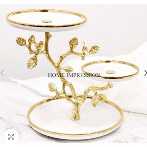 Gold Polished Metal Luxury Cake Stand 3 Tier Oval Shape Stainless Steel <b>Table</b> <b>Top</b> Food and Cake Display Stand Platter Kitchen - Product Image 4