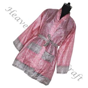 KS002 kimono sari vintage en soie pure pour femmes abstraites taille libre réglable kimono sari vintage court pour femmes en soie vintage - Product Image 2