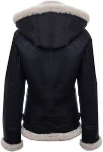 Blouson aviateur B3 en cuir véritable pour femme, avec capuche amovible, style hiver, fourrure Sherpa, veste en cuir décontractée, OEM - Product Image 6