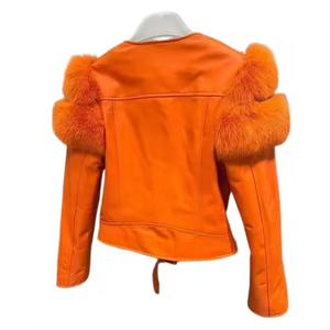 Chaqueta de Cuero Vintage con Ribete de Piel de Zorro de Alta Calidad en Oferta, Chaqueta de Cuero de Moda para Mujer - Product Image 6