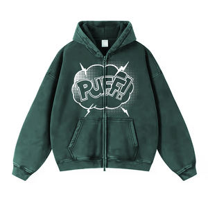 High Quality Men's 100% Cotton Acid Wash Hoodies Zipper up Long Sleeve Design with Custom Logo for Winter - Product Image 6