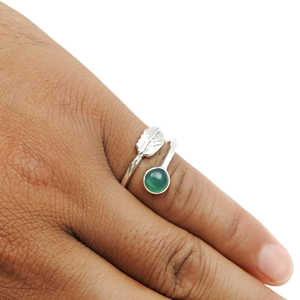 Bague en onyx vert à motif de feuille simple, fabriquée en argent sterling 925, bijoux, pierre précieuse ronde brillante, bague bohème - Product Image 4