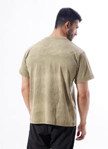 Personalizable ácido lavado Camiseta verde de alta calidad 100% algodón hombres Slim Fit sólido manga corta Camiseta cuello redondo - Product Image 4