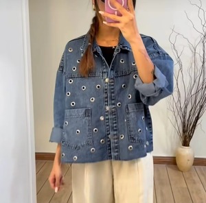 Veste en jean pour femmes avec motif en dentelle sexy de printemps, veste rembourrée en coton, design en dentelle cousue, tailles standard - Product Image 1