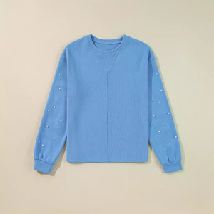 Jersey largo informal de Otoño/Invierno para mujer, sudadera con forro anticontracción, mangas perladas, decoración de cristal, hombro caído - Product Image 3