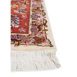 Alfombra de Lana Anudada a Mano Aalam Pae-5142, Color Marfil, 9x12, Rectangular, con Medallón, Diseño Abstracto, para Pasillo, Tabriz, para Sala de Estar - Product Image 4