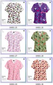 Gommage d'infirmière contemporain à manches courtes et col en V pour femmes uniformes de travail d'été pour médecins et personnel hospitalier imprimé d'été - Product Image 3