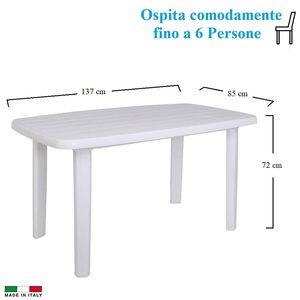 Tavolo da esterno ovale bianco con foro per ombrellone 6 posti a sedere mobili da giardino 137x85x72 cm - Product Image 2