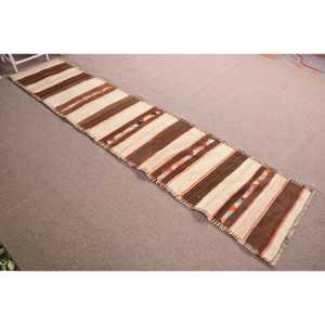 Vintage Kilim <b>Runner</b> <b>Rug</b> 2.6x12 ft (78x365 cm), Turkish Brown Moroccan <b>Rug</b> - Product Image 3