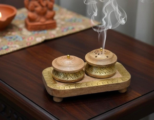 Wood <b>Incense</b> Burner Medkhan Mubkhar Bakhoor Burner Set with Wooden Tray & <b>Box</b> Engraved Product - Product Image 5