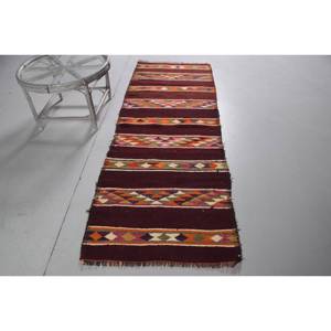 Turkish Rug, 2.8x7.4 ft <b>Runner</b> Rug, <b>Red</b> Orange Herki Wool Rug - Product Image 1