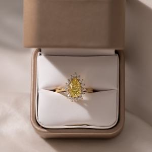 Anillo de Compromiso de Lujo con Diamante Corte Pera y Halo, Oro, Platino, Plata, Aniversario, Promesa, Precio de Fábrica - Product Image 6