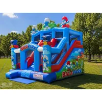 Toboggan gonflable commercial 6x4m sur le thème des Smurfs, château gonflable extérieur pour enfants, toboggan sec en PVC, équipement de terrain de jeu