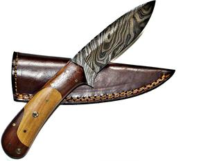 Couteau fixe artisanal en acier Damas de qualité supérieure avec étui en cuir, support OEM pour hommes, personnalisable, pour la chasse et le camping en extérieur, garantie 3 ans - Product Image 2