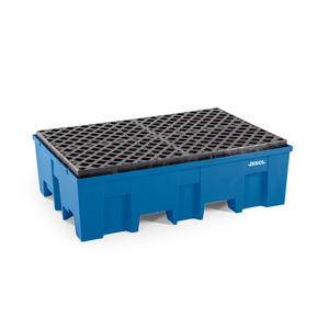 Bac de rétention en polyéthylène (PE) pour 2 fûts de 200 litres, 865 x 1245 x 375 mm, avec grille - Product Image 1