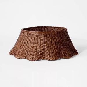 Natural Rattan Christmas Tree Collar Skirt Cover Handwoven <b>Wicker</b> Tree Skirt Rustic Holiday Decoration From Vietnam - Product Image 1