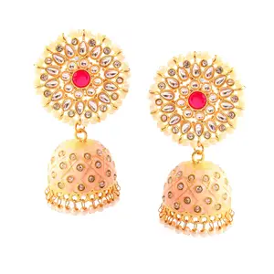 印度传统珠宝花卉水晶圆形耳钉悬挂新娘Jhumka耳环印度制造商女性珠宝