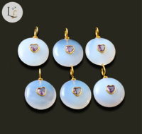 Colgante de Plata de Ley 925 con Incrustaciones de Calcedonia Azul Natural Redonda, Dijes Finos para Mujer, Fabricación de Joyería de Moda