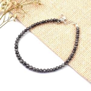 Bracelet fin gris à perles avec diamants ronds facettés de 3,5 à 4,5 mm, bracelet à billes de diamant de 3,5 à 4,5 mm - Product Image 5