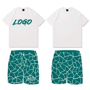 ชุดเสื้อผ้าลำลองฮิปฮอปสไตล์วินเทจสำหรับผู้ชายเสื้อยืดผ้าฝ้ายระบายอากาศได้พิมพ์ลายกางเกงขาสั้นถักลายระบายอากาศ - Product Image 6
