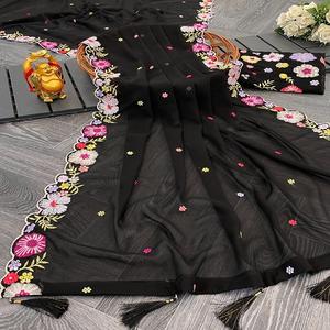 ชุดออกแบบล่าสุดสไตล์ทันสมัยขายดีผ้าส่าหรีเทียมผ้าทอลายงานเย็บปักถักร้อยและงานเย็บปักถักร้อย - Product Image 1