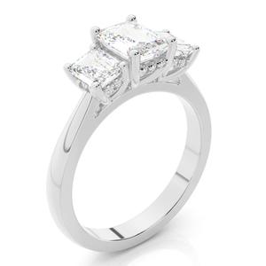 Joyería fina, anillo de oro blanco de estilo Simple con trilogía facetada, corte esmeralda, Diamante cultivado en laboratorio, pareja de moda, anillo de Halo oculto - Product Image 2