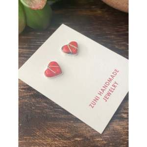 Karen Lalio Trendy Heart <b>Post</b> <b>Earrings</b> Coral & Sterling Silver Inlay 18K Gold with Diamond Gift Rose Gold Drop <b>Earrings</b> - Product Image 2