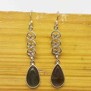 High-Grade 925 <b>Silver</b> <b>Drop</b> <b>Earrings</b> Natural Beautiful Labradorite with Jali Work Wedding Occasion Wholesale Gift Item - Product Image 1