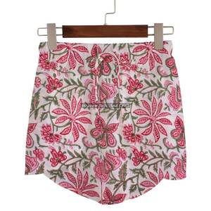 Shorts décontractés à cordon de serrage, coupe régulière, pour femmes, vêtements de détente d'été, shorts en coton à imprimé en bloc, shorts de plage, collection pour filles et bébés - Product Image 1