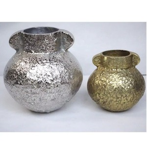Jarrón de mesa moderno, latón y plata, acabado rugoso, jarrón de Metal de aluminio fundido, elegante Decoración de mesa para el hogar, artesanías decorativas de Metal - Product Image 2