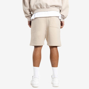 Shorts pour hommes 100% coton, motif uni beige, taille élastique, légers avec poches, tissu doux, vêtements décontractés - Product Image 4