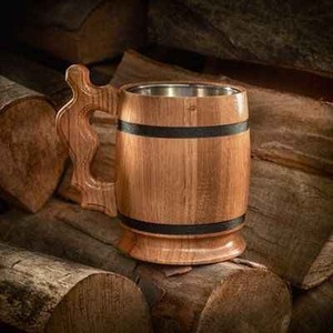 ArtisanVibe Classic Style Wooden Mug Leather Accent Eco-Friendly Customized <b>Drinkware</b> Model ES-0276 Unique Style Gift for Home - Product Image 3