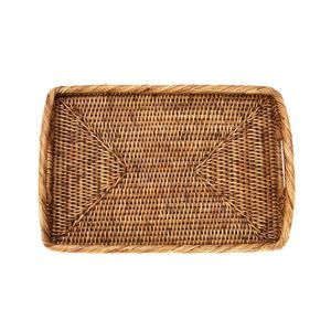 Grand plateau rectangulaire en rotin peu profond avec poignée petit déjeuner dans le lit paniers magnifiquement conçus fabriqués à partir de naturel - Product Image 6