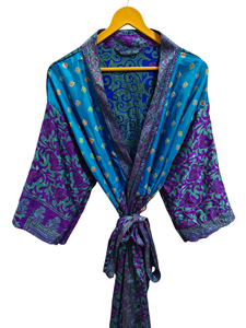 ชุดกิโมโนผ้าไหมส่าหรีลายดอกไม้แนววินเทจชุดคลุมส่าหรีชุดปาร์ตี้ชายหาดผ้านุ่มทำมือสไตล์อินเดีย - Product Image 4