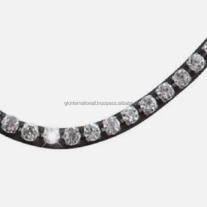 Banda para la frente del caballo, banda de cuero auténtico negro de onda profunda con cristales de diamante plateado de 1 fila, banda mega ostentosa para la frente - Product Image 3