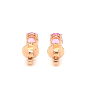 Exclusive Trendy Hand Crafted Dainty Design Natural Pink <b>Sapphire</b> Birthstone Gemstone Oval Studs 18K Pure <b>Gold</b> <b>Earrings</b> OEM ODM - Product Image 2