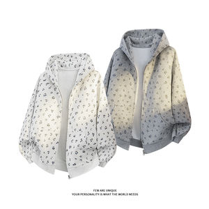 Sudadera con Capucha de Invierno Gruesa y Holgada con Media Cremallera y Estampado Personalizado en Relieve, Teñido Liso, Poliéster/Algodón - Product Image 1