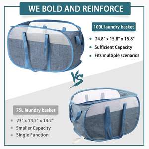 OEM Factory Multifunctional Foldable Collapsible Tear Proof <b>Pop</b> <b>up</b> <b>Laundry</b> <b>Basket</b> with Strong Dual Handles Made in Vietnam - Product Image 4