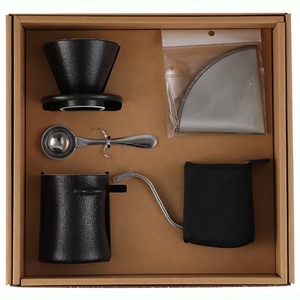 블랙 본 차이나 친환경 푸어 오버 커피 드리퍼 세트 (세라믹 커피 드리퍼 및 스테인리스 스틸 필터 포함, 가정용) - Product Image 1