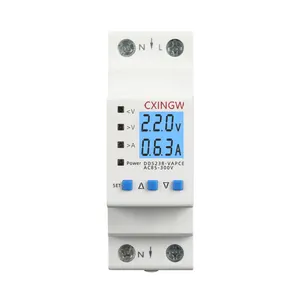 63A 80A 110V 230V Din rail adjustable over under voltage protective device current limit protection Voltmeter ammeter Kwh