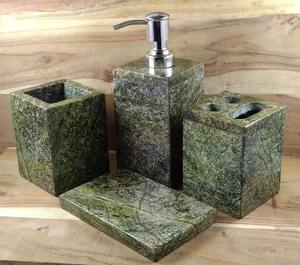 Ensemble de salle de bain de style minimal vert avec or pour la décoration intérieure distributeur de porte-savon essentiel support de brosse à dents et support polyvalent - Product Image 4