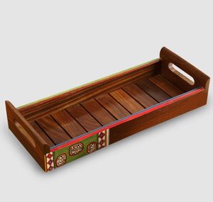 Peintures & Planches Warli Plateau peint à la main en bois de Sesham Plateau de service décoratif rond en bois Farmhouse & Vintage Centerpiece - Product Image 5